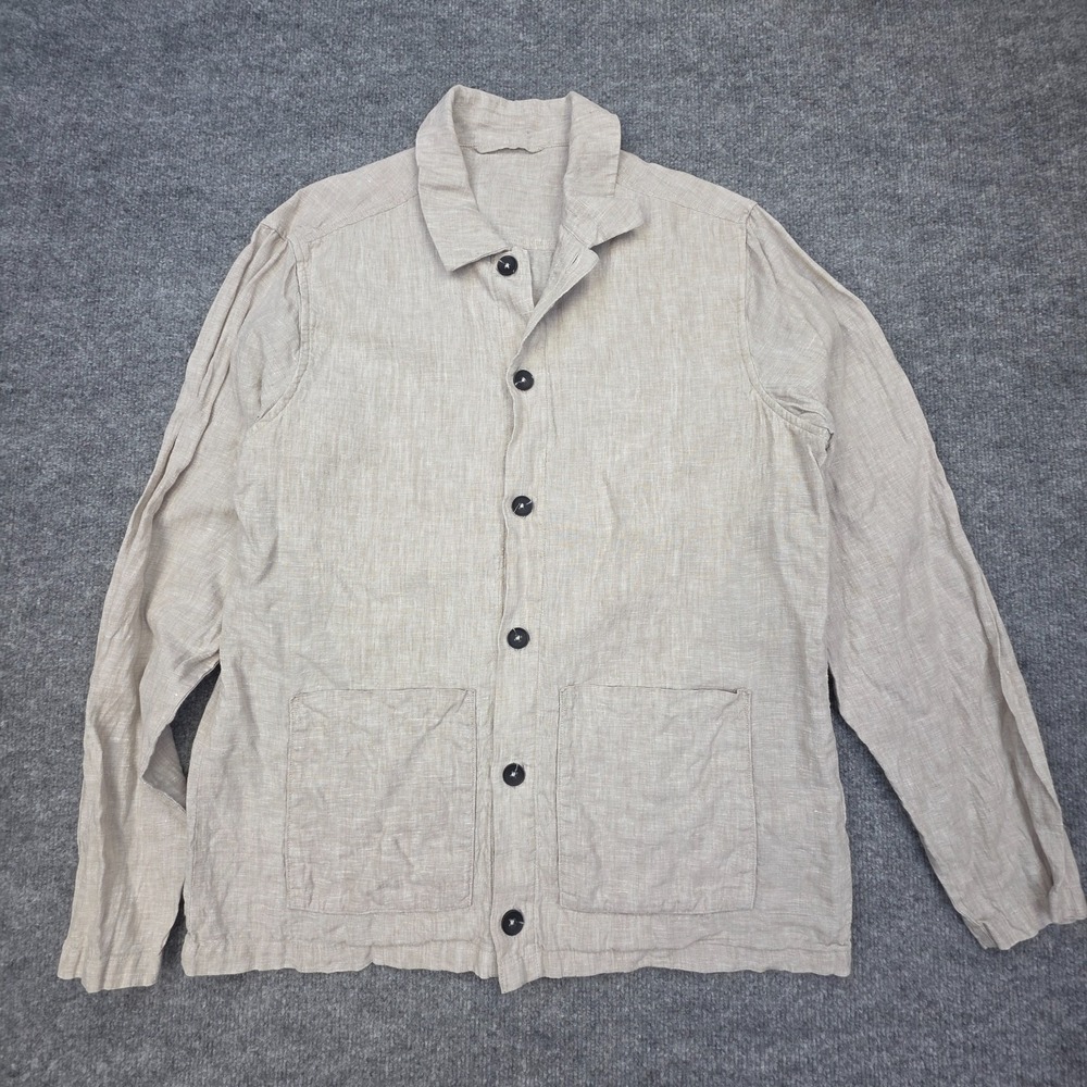Quince 100% European Linen Shirt Jacket Men Large Chore Shacket Beige